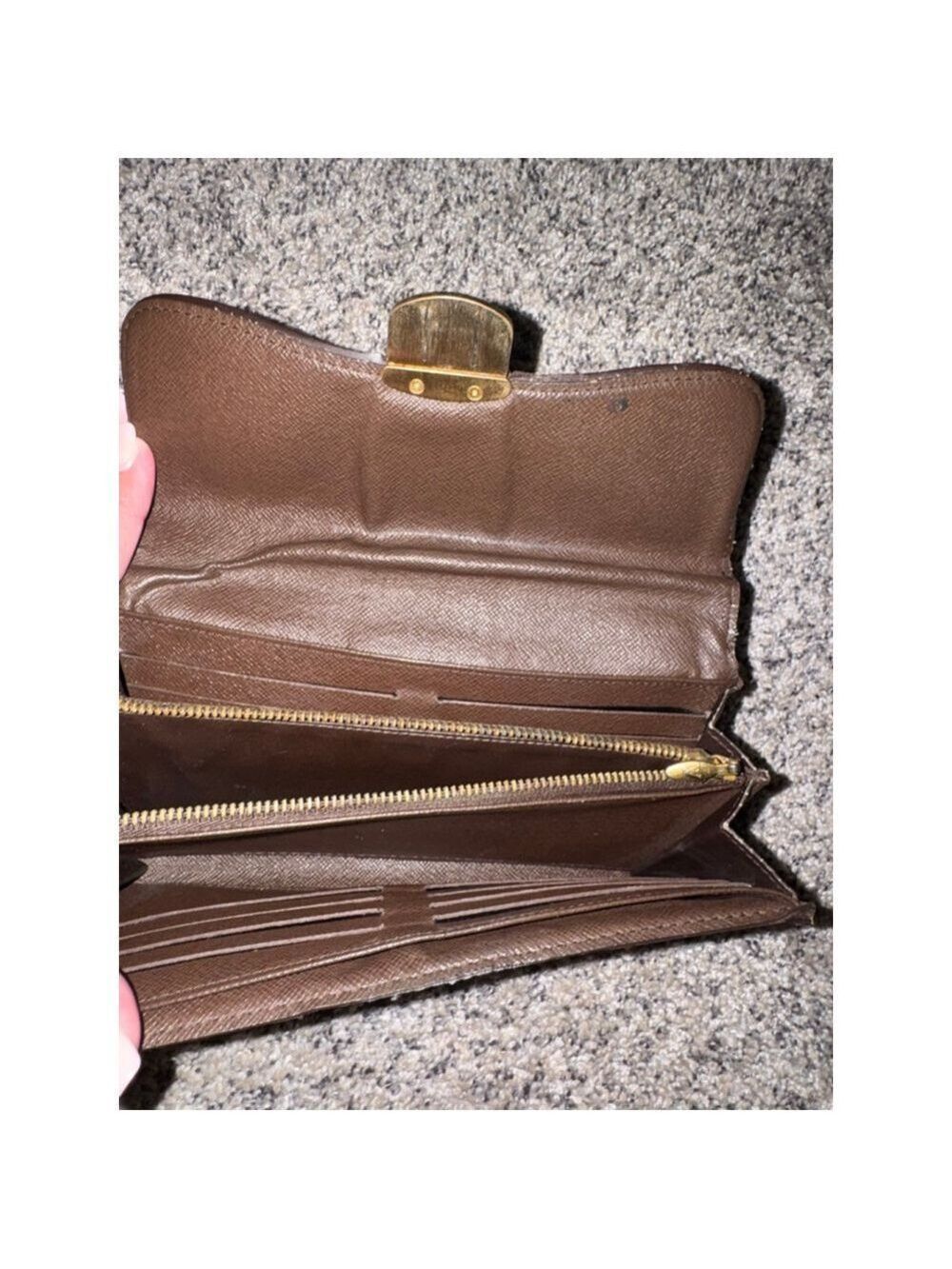 Louis Vuitton Damier Ebene Long Wallet Push Lock Clutch Style Brown Checkered - Picture 7 of 16